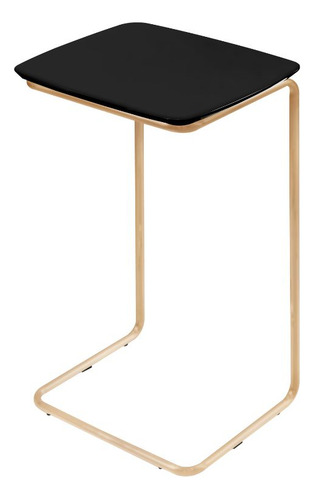 Mesa Ultraflex Lateral Aproximação Sofá Preta Base Dourada Cor Tampo Preto Base Dourada