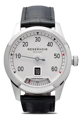 Reloj Reservoir Supercharged Automatico Rsv01sc13021m Correa Negro Bisel Plateado Fondo Blanco