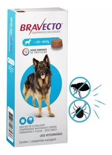 Bravecto Anti Pulgas E Carrapatos Cães 20 A 40 Kg Comprimido