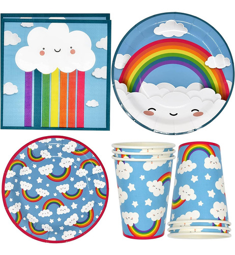 Rainbow Cloud Party Supplies - Juego De Vajilla De 24 Platos