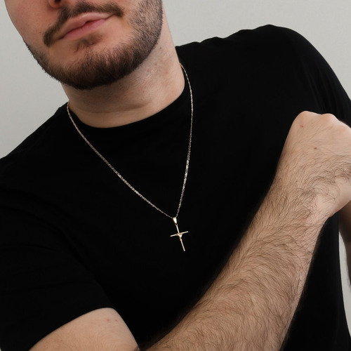 Imagem 3 de 3 de Corrente Masculina Cordão Piastrine Banhada Pingente Cruz