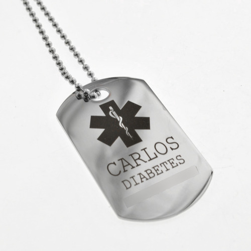 Imagen 2 de 9 de Conjunto Medalla Acero Alerta Médica Personalizado Identidad