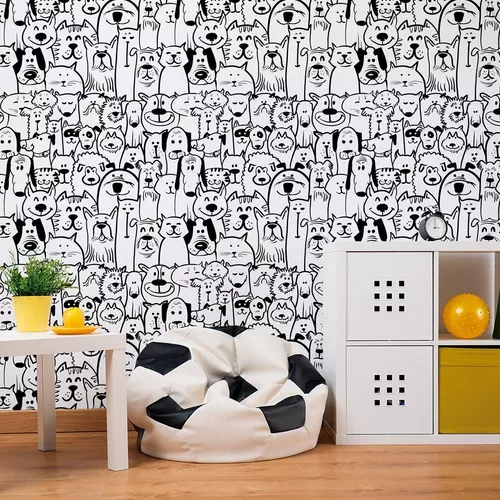 Papel de Parede Cachorros e Gatos Branco e Preto-1070