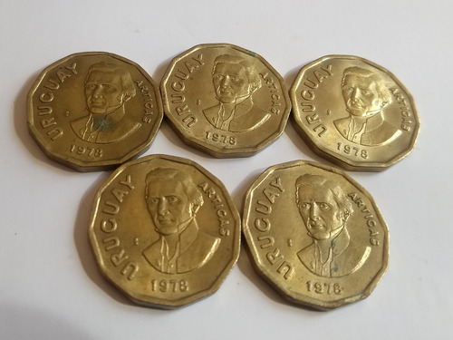 5 Monedas Un Nuevo Peso Artigas Uruguay 1978 Muy Buenas 