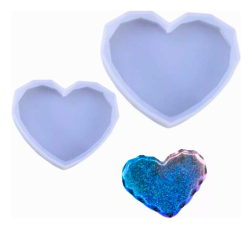 Molde Silicona 2 Corazones Bordes Facetados Posavaso Resina