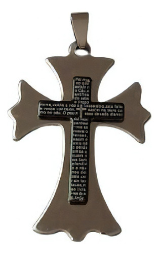 Pingente Crucifixo Niquelado 42mm Com Oração Do Pai Nosso