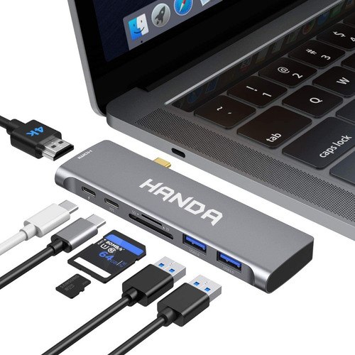 Imagen 1 de 10 de Adaptador Macbook Pro Air Hdmi Usb C Hub 3.0 4k Micro Sd 7-1