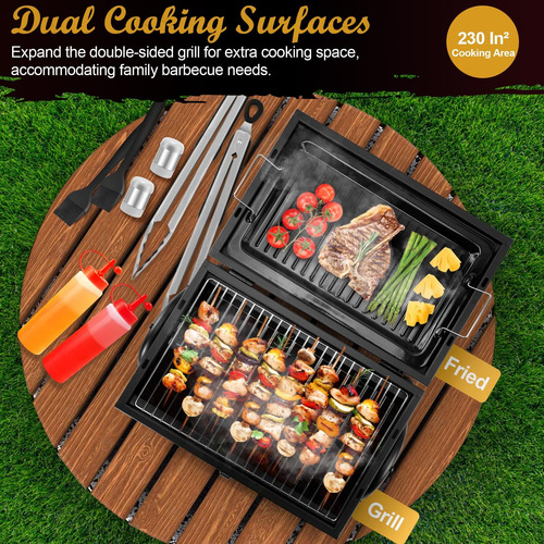 Parrilla Portátil De Carbón 2 En 1 Para Barbacoa Camping Color