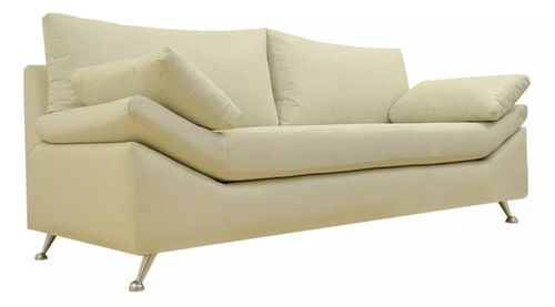 Sillon Sofa Dali 3 Cuerpos Premium Ecocuero Talampaya Crudo Patas Cromadas Full Confort