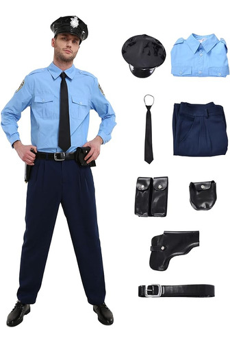 Disfraz Oficial Policia Para Hombre Uniforme Azul Con Gorra