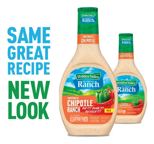 Hidden Valley Aderezo Ranch Chipotle 473 Ml 2 Pz Sin Gluten