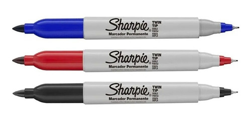 Caneta Marcador Permanente Sharpie Twin Ponta Dupla Kit C/3