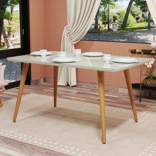 Mesa De Jantar 4 Lugares Pé Palito Tampo Mdf Com Vidro Sala De Jantar Escandinava Decoração De Cozinha 120x80 Moveis Freitas