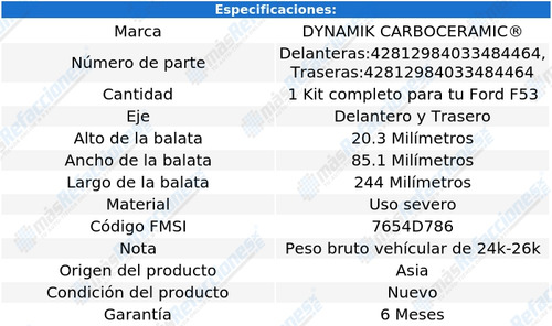 Jgo Completo Balatas Uso Severo F53 V8 5.4l 08 Al 11 Dynamik