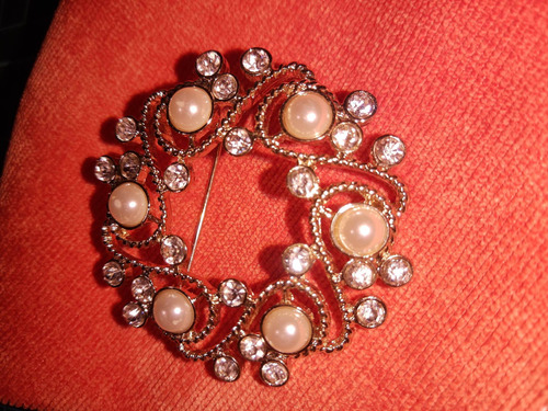 Prendedor Broche Anne Klein Original Con Perlas Y Strass 