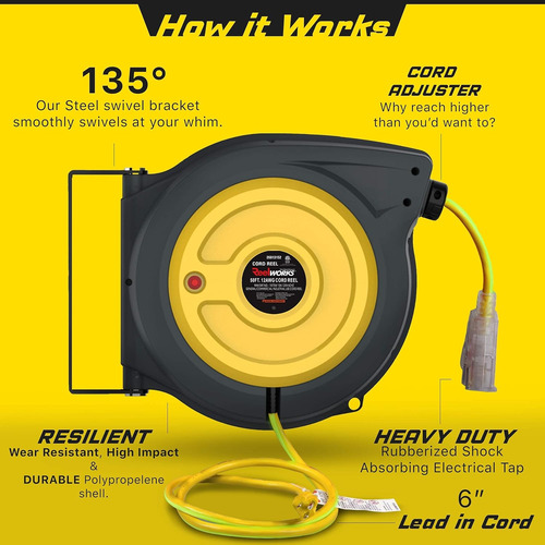 Reelworks Extension Cable Reel Retractable 12awg X 50 'foot