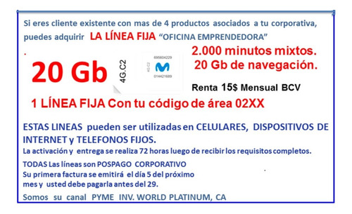 Imagen 1 de 2 de 20 Gb Linea Fija 02xx Movistar 4g Corporativa