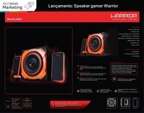 Caixa De Som Gamer Odysseus P2 2.1 50w Rms Subwoofer - Sp266