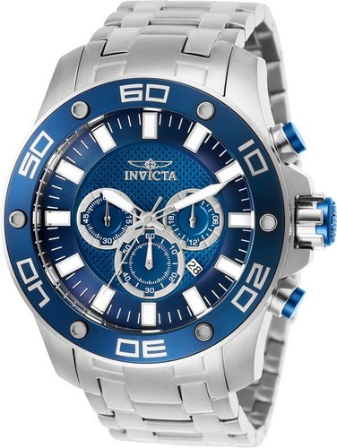 Correa de reloj Invicta Pro Diver Scuba 26075 para hombre, color plateado y bisel, color azul, fondo azul