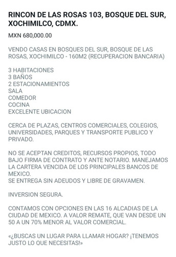 Vendo Casa En Rincón De Las Rosas #103 Bosque Del Sur Xochimilco Cdmx