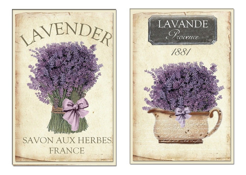 2 Cuadros Vintage , Decoración Lavanda, 23x33 Con Vidrio