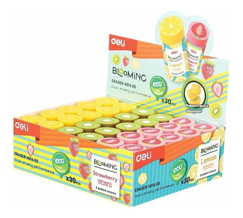 Goma De Borrar Deli Blooming Frutas Cilindrica Caja X 30 Un