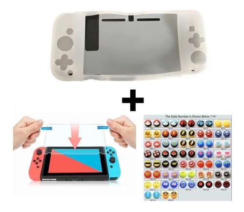 Combo Protector + 2 Grips + Vidrio Templado Nintendo Switch