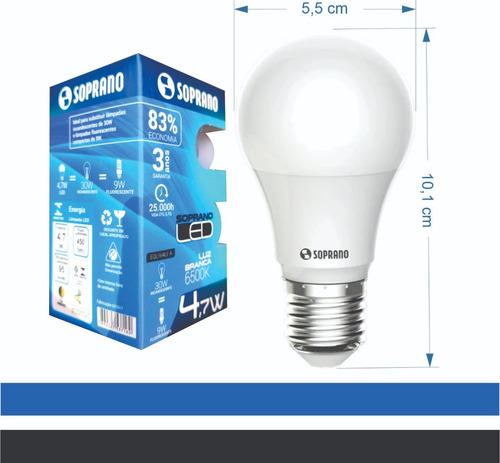 Kit 10 Lâmpada Led4,7w Bulbo Soquete E27bivolt Casa Comércio