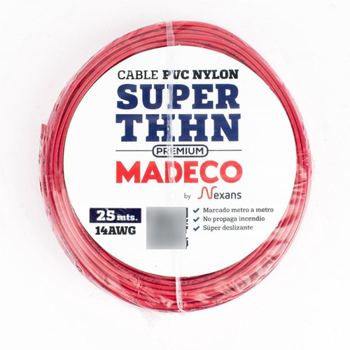 Cable Thhn (madeco) 14 Awg 25 Mts / Rojo (pvc Nylon)