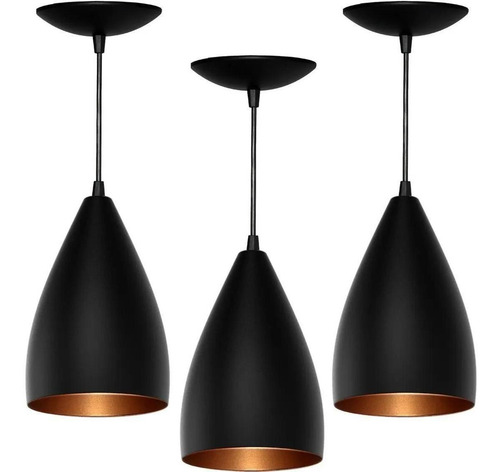 Imagem 1 de 4 de Kit 3 Pendentes Vegas (preto Textura / Bronze)