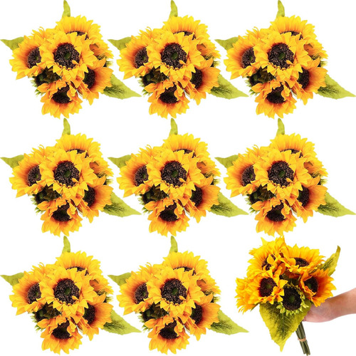 72 Girasoles Artificiales En 8 Paquetes Con Tallos De Seda