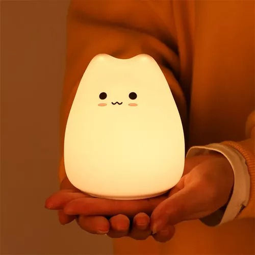 Luminaria Infantil Led Gatinho Silicone Com Luz Colorida Rgb Cúpula Branco Estrutura Branco 127/220v