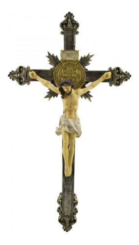 Crucifixo De Parede Em Resina 49cm Cor Dourado-escuro
