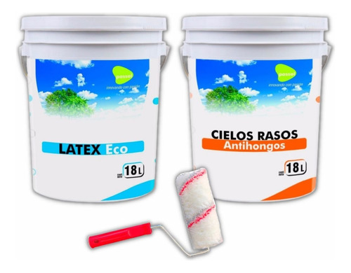 18l Pintura Interior + 18l Cielos Rasos Passol + Rodillo Color Blanco