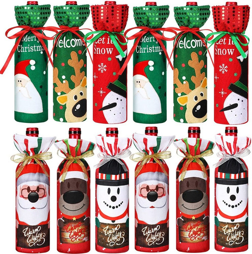 Bolsa Regalo Decora Navidad Botella Vino Fiesta Santa Claus