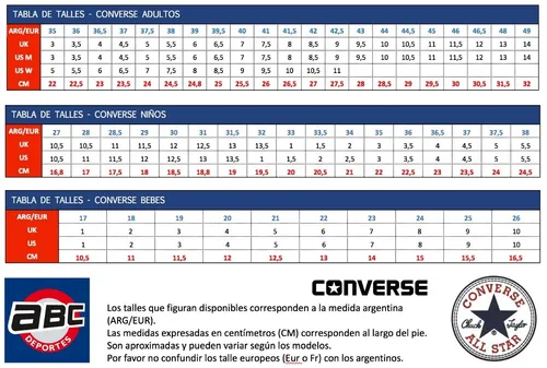 Tabla de tallas zapatillas converse niños hotsell