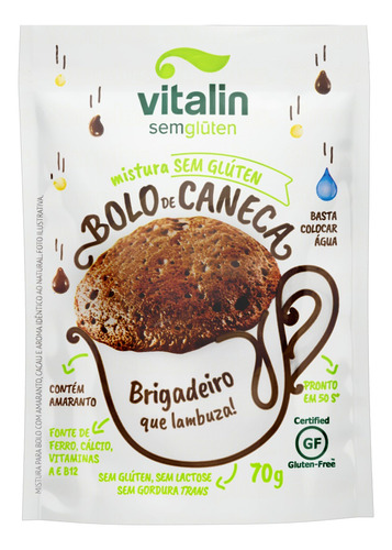 Mistura para Bolo de Caneca Brigadeiro sem Glúten Zero Lactose Vitalin Sachê 70g