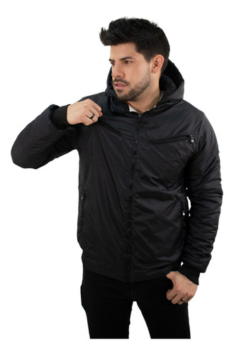 Chaqueta Semi Impermeable Acolchada Doble Faz En Algodon