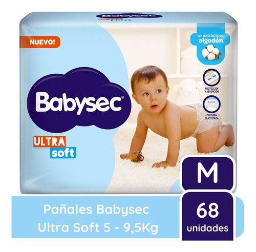 68 Pañales Babysec Ultra Soft Talle M - Mediano (5 A 9,5 Kg)