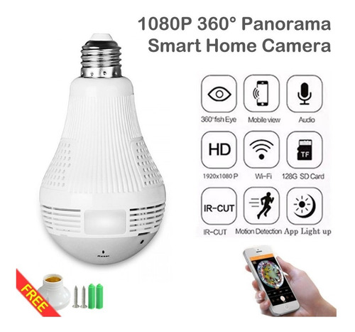 Imagen 5 de 6 de Cámara Espía Foco Giro 360 Panorámica Wifi Bombillo Luz