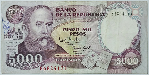 Billete 5000 Pesos 02/ene/1995 Colombia Vf-xf