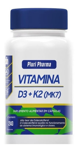 Vitamina D3 10.000ui + Vit K2 Mk7 100mcg Pluri Pharma 240cap