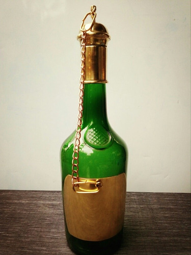 Botella De Vidrio Y Bronce Para Decoracion Y Diversos Usos.