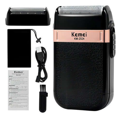 Babeador Elétrico Kemei Shaver Barba Pelos Profissional Cor Preto