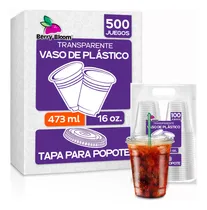 Comprar Berry Bloom 500 Vasos Desechables de Plástico Con Tapa Para Popote 16 Oz Transparentes