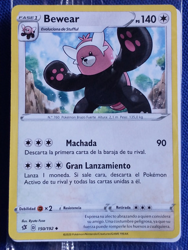 Bewear Fase1 Pokémon No.760 150/192 Nintendo 2020 Español 