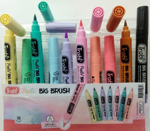 Marcadores Punta Pincel Trabi X 10 Unid, Pastel Big Brush