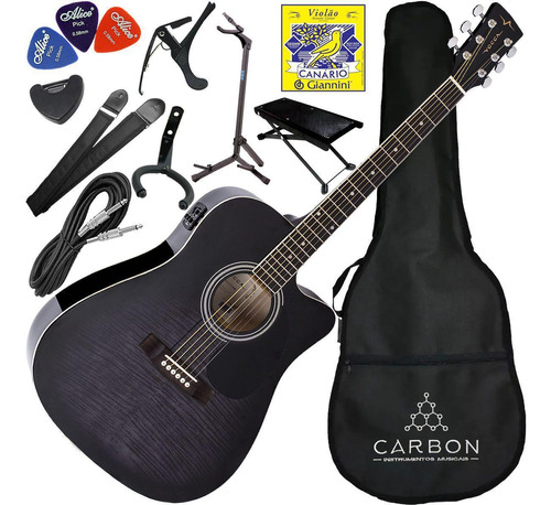 Kit Violão Completo Elétrico Vogga Vck370 Bmf Folk Cutaway