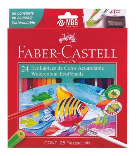 Imagen 1 de 2 de Lapices Eco Faber Castell Acuarelable 24+ Pincel+ Sacapuntas