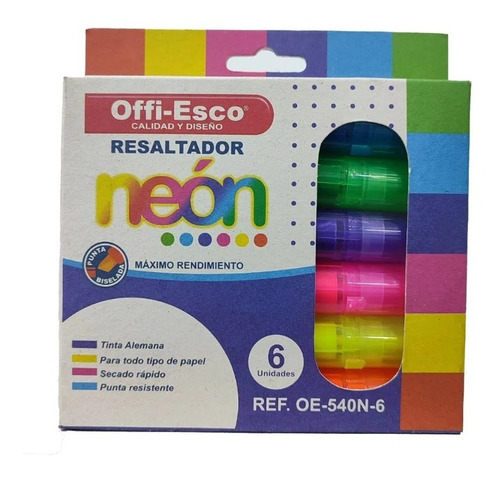 Display Resaltador Neon Grueso X 6 Unds Offi-esco